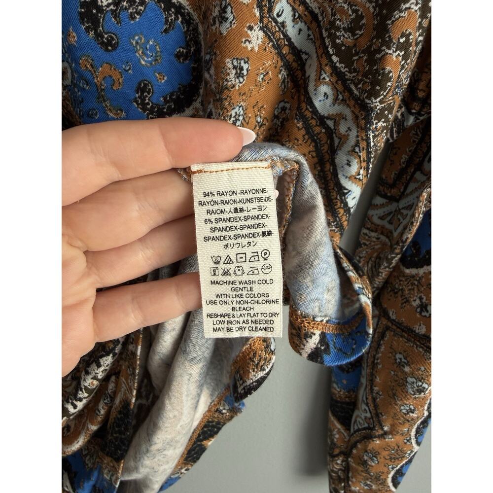 Free People Paisley Turtleneck Top Boho Long Sleeve Stretch Shirt Women S Y2K - Picture 3 of 6